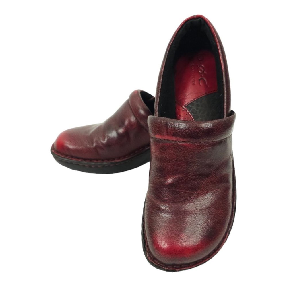 BOC Slip On Clogs Faux Leather Womens Size 6.5 Red Distressed Shoes C16866